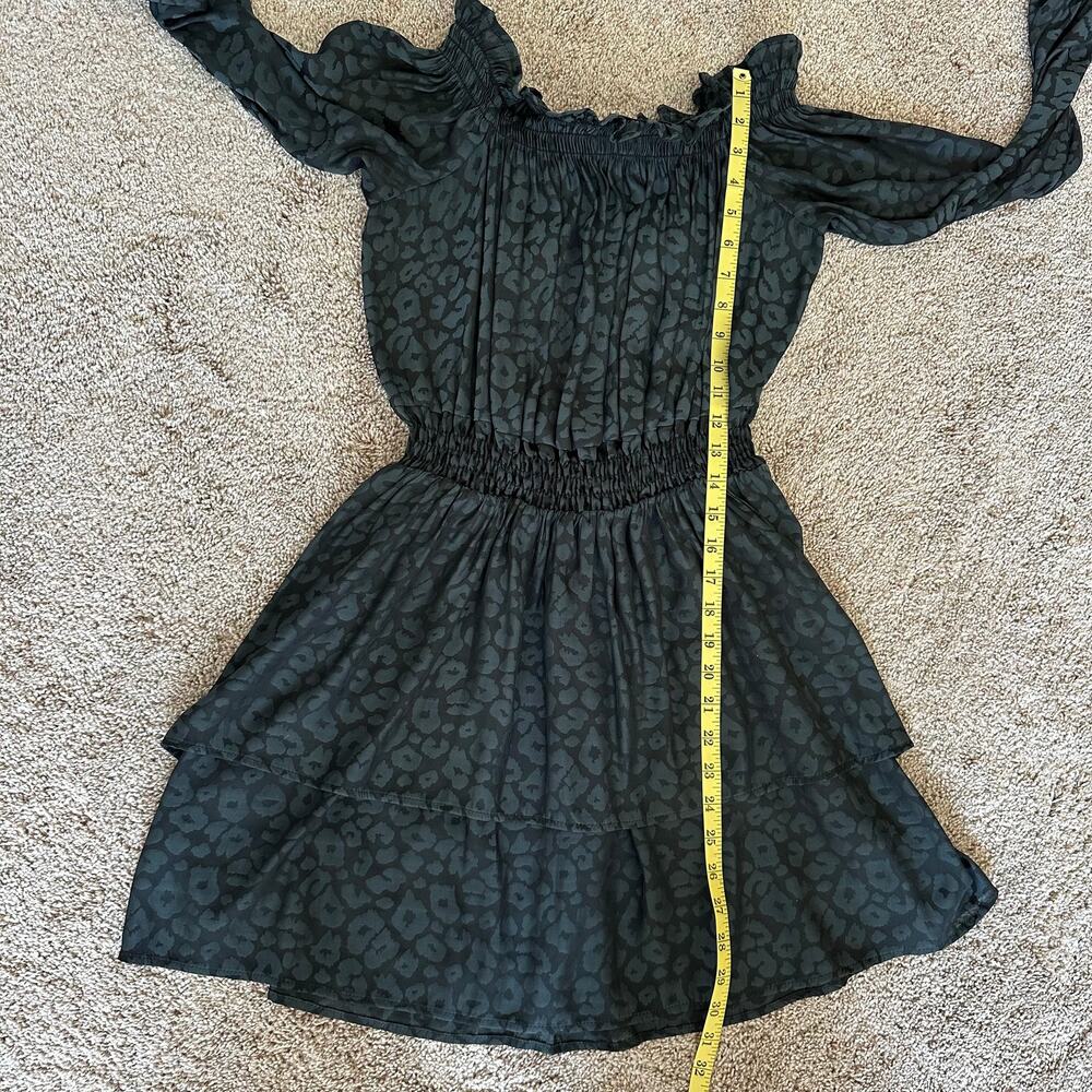 Show Me Your MuMu Esmerelda Cheetah Off-the-Shoulder Dress Tiered Blue S Whimsy - Picture 11 of 11